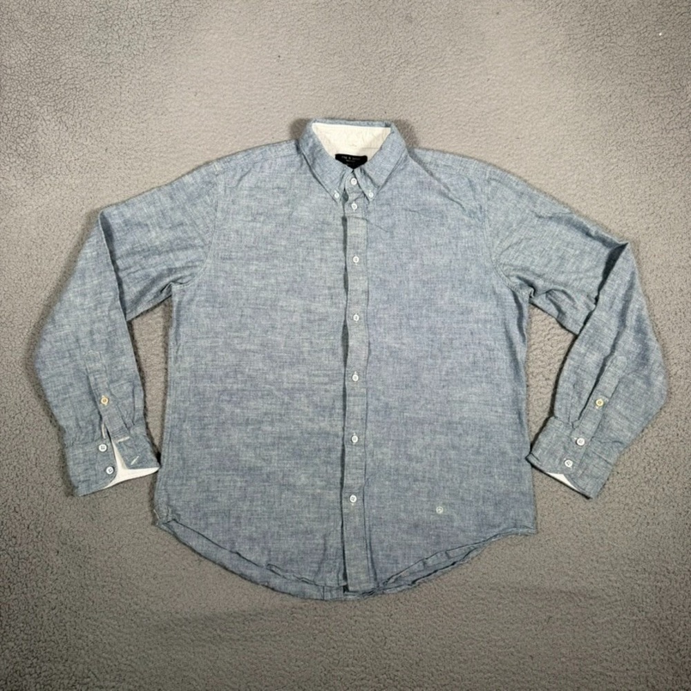 Rag & Bone Shirt Mens Large Blue Selvedge Slim Fit 100% Cotton Casual Preppy